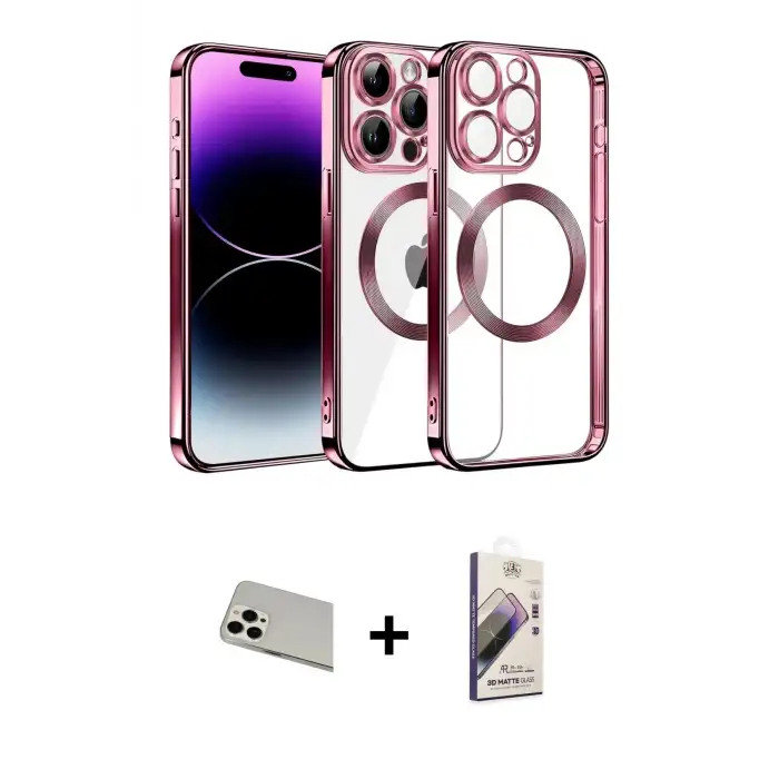 ieg™ iPhone 13 Pro Max Kılıf Pusula Form - Siyah Bilvis 3D Mat Cam Ekran Koruyucu + Rainbow Kamera Lens Koruma Cam - BZ