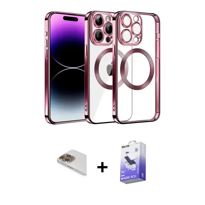 ieg™ iPhone 13 Pro Max Kılıf Pusula Form - Siyah Bilvis 5in1 5D Magic Hayalet Cam Ekran Koruyucu + Pers Alüminyum Kamera Lens - GD