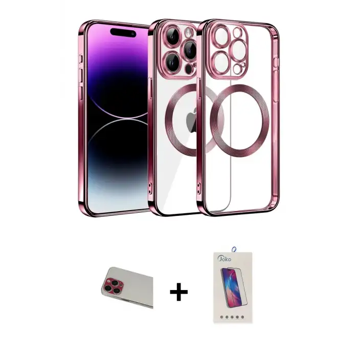 ieg™ iPhone 13 Pro Max Kılıf Pusula Form - Siyah Joko 5D Cam + Rainbow Kamera Lens Koruma Cam - KI