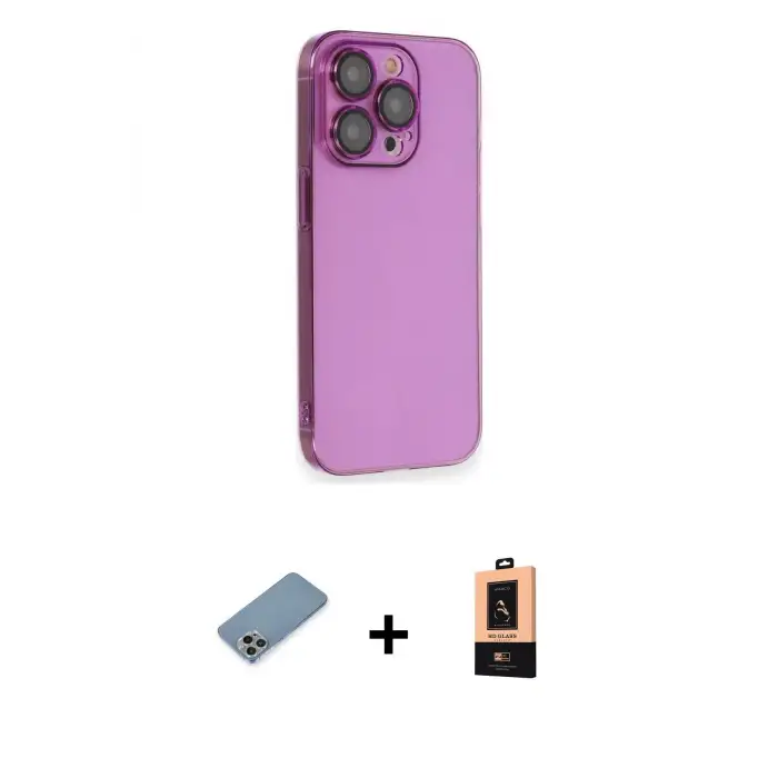 ieg™ iPhone 13 Pro Max Kılıf Siluet Minimal Özel Seri - Şeffaf Maxco Cam Ekran Koruyucu + Shine Kamera Lens Koruma Cam - GI
