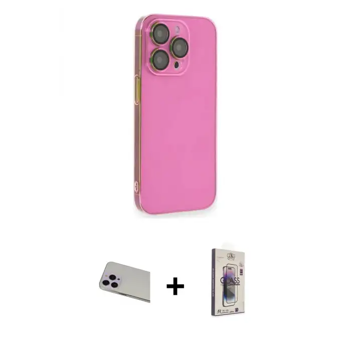 ieg™ iPhone 13 Pro Max Kılıf Siluet Minimal Özel Seri - Siyah Bilvis 3D Cam Ekran Koruyucu + Rainbow Kamera Lens Koruma Cam - MR