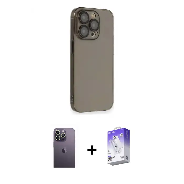 ieg™ iPhone 13 Pro Max Kılıf Siluet Minimal Özel Seri - Siyah Bilvis 5in1 3D Magic Cam Ekran Koruyucu + Neon Fosforlu Kamera Lens - BZ