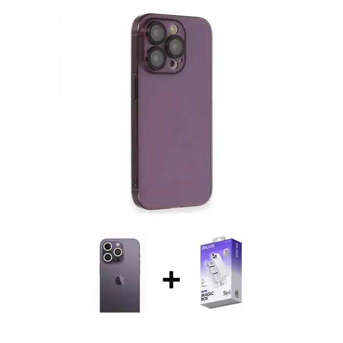 ieg™ iPhone 13 Pro Max Kılıf Siluet Minimal Özel Seri - Siyah Bilvis 5in1 3D Magic Cam Ekran Koruyucu + Neon Fosforlu Kamera Lens - BZ