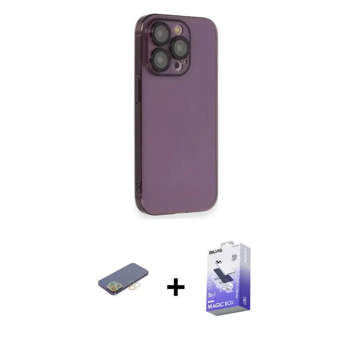 ieg™ iPhone 13 Pro Max Kılıf Siluet Minimal Özel Seri - Siyah Bilvis 5in1 5D Magic Hayalet Cam Ekran Koruyucu + Renkli Kamera Lens Koruma Cam - SI