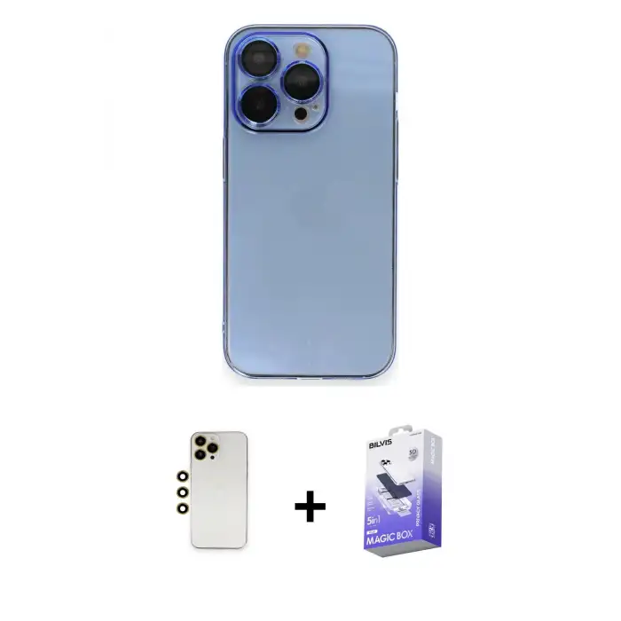 ieg™ iPhone 13 Pro Max Kılıf Siluet Minimal Özel Seri - Siyah Bilvis 5in1 5D Magic Hayalet Cam Ekran Koruyucu + Shine Kamera Lens - GD