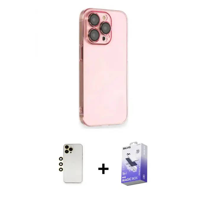 ieg™ iPhone 13 Pro Max Kılıf Siluet Minimal Özel Seri - Siyah Bilvis 5in1 5D Magic Hayalet Cam Ekran Koruyucu + Shine Kamera Lens - GD