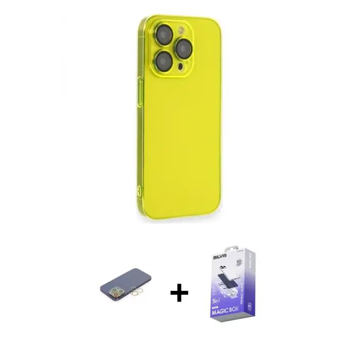 ieg™ iPhone 13 Pro Max Kılıf Siluet Minimal Özel Seri - Siyah Bilvis 5in1 5D Magic Hayalet Cam Ekran Koruyucu + Renkli Kamera Lens Koruma Cam - SI
