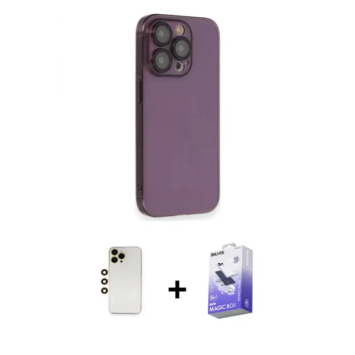 ieg™ iPhone 13 Pro Max Kılıf Siluet Minimal Özel Seri - Siyah Bilvis 5in1 5D Magic Hayalet Cam Ekran Koruyucu + Shine Kamera Lens - GD
