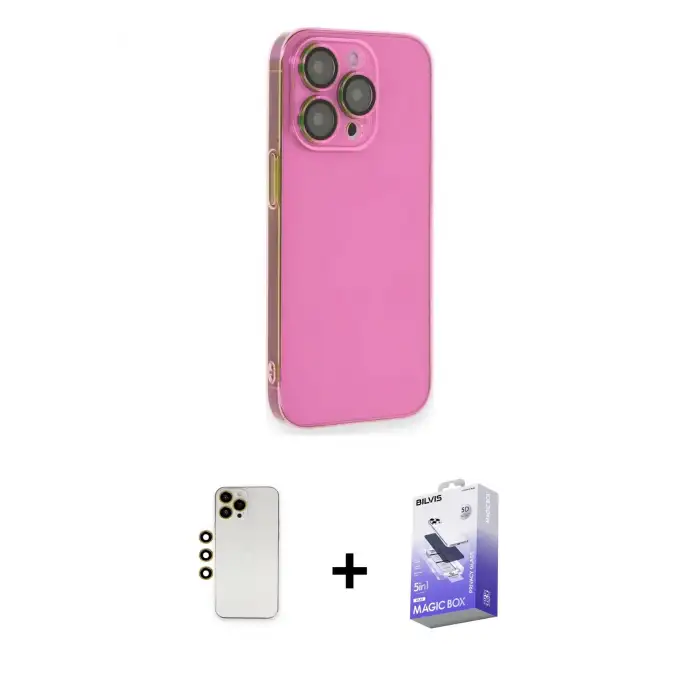ieg™ iPhone 13 Pro Max Kılıf Siluet Minimal Özel Seri - Siyah Bilvis 5in1 5D Magic Hayalet Cam Ekran Koruyucu + Shine Kamera Lens - GD