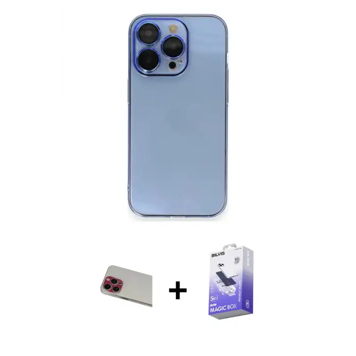 ieg™ iPhone 13 Pro Max Kılıf Siluet Minimal Özel Seri - Siyah Bilvis 5in1 5D Magic Hayalet Cam Ekran Koruyucu + Rainbow Kamera Lens Koruma Cam - KI