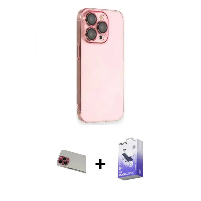 ieg™ iPhone 13 Pro Max Kılıf Siluet Minimal Özel Seri - Siyah Bilvis 5in1 5D Magic Hayalet Cam Ekran Koruyucu + Rainbow Kamera Lens Koruma Cam - KI