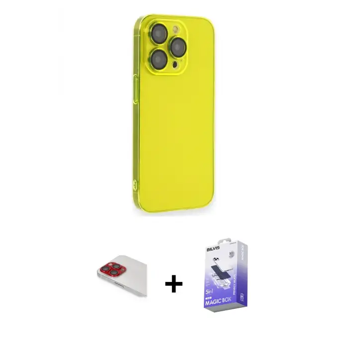 ieg™ iPhone 13 Pro Max Kılıf Siluet Minimal Özel Seri - Siyah Bilvis 5in1 5D Magic Hayalet Cam Ekran Koruyucu + Pers Alüminyum Kamera Lens - KI