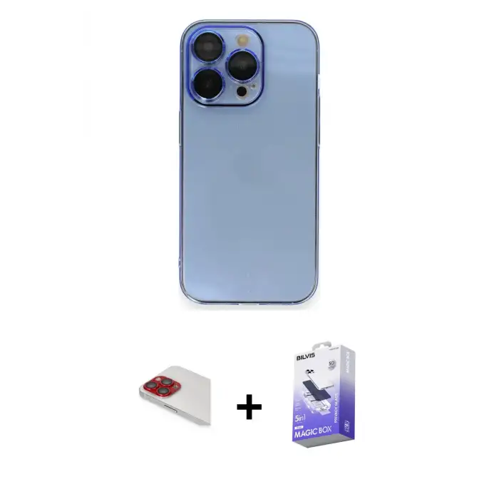 ieg™ iPhone 13 Pro Max Kılıf Siluet Minimal Özel Seri - Siyah Bilvis 5in1 5D Magic Hayalet Cam Ekran Koruyucu + Pers Alüminyum Kamera Lens - KI