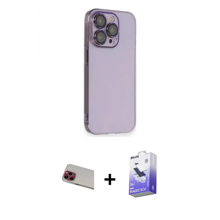 ieg™ iPhone 13 Pro Max Kılıf Siluet Minimal Özel Seri - Siyah Bilvis 5in1 5D Magic Hayalet Cam Ekran Koruyucu + Rainbow Kamera Lens Koruma Cam - KI