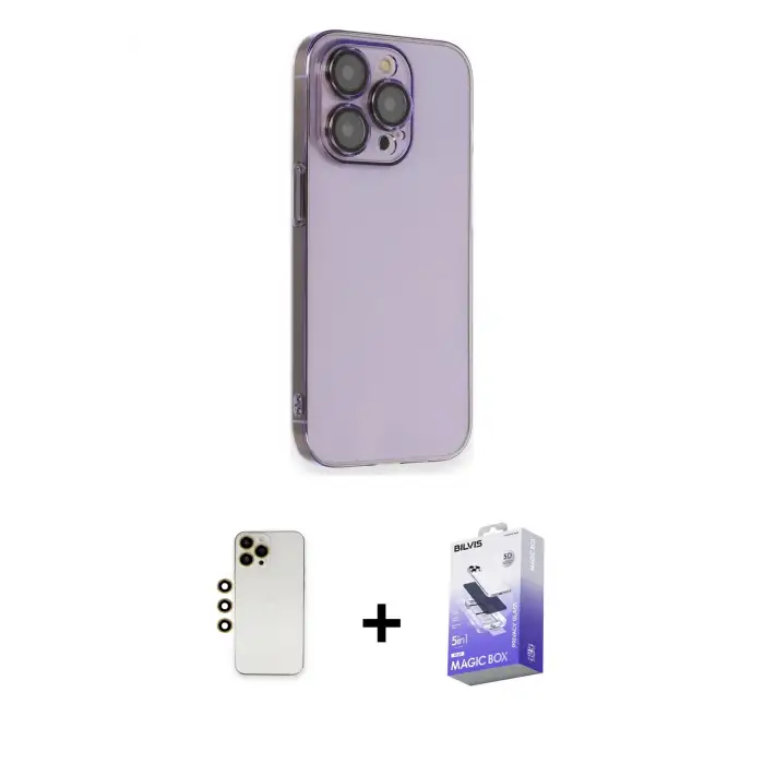 ieg™ iPhone 13 Pro Max Kılıf Siluet Minimal Özel Seri - Siyah Bilvis 5in1 5D Magic Hayalet Cam Ekran Koruyucu + Shine Kamera Lens - GD