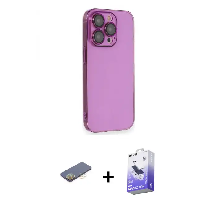 ieg™ iPhone 13 Pro Max Kılıf Siluet Minimal Özel Seri - Siyah Bilvis 5in1 5D Magic Hayalet Cam Ekran Koruyucu + Renkli Kamera Lens Koruma Cam - SI