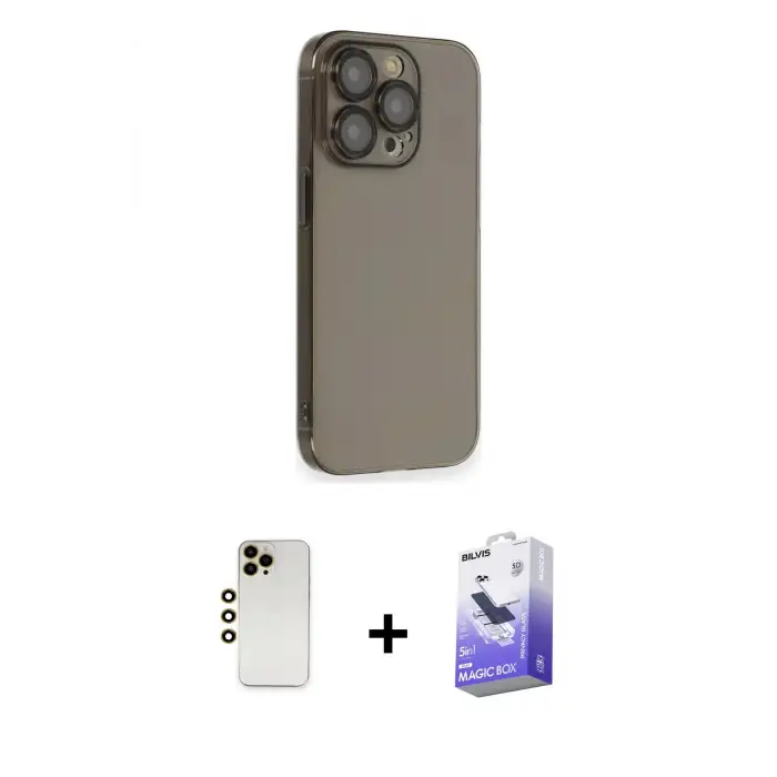 ieg™ iPhone 13 Pro Max Kılıf Siluet Minimal Özel Seri - Siyah Bilvis 5in1 5D Magic Hayalet Cam Ekran Koruyucu + Shine Kamera Lens - GD