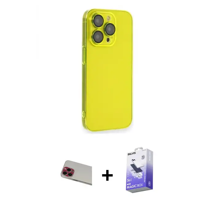 ieg™ iPhone 13 Pro Max Kılıf Siluet Minimal Özel Seri - Siyah Bilvis 5in1 5D Magic Hayalet Cam Ekran Koruyucu + Rainbow Kamera Lens Koruma Cam - KI