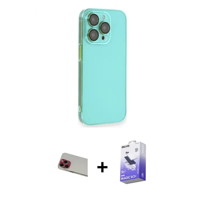 ieg™ iPhone 13 Pro Max Kılıf Siluet Minimal Özel Seri - Siyah Bilvis 5in1 5D Magic Hayalet Cam Ekran Koruyucu + Rainbow Kamera Lens Koruma Cam - KI