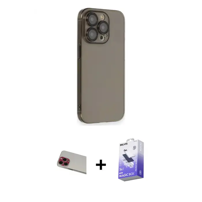 ieg™ iPhone 13 Pro Max Kılıf Siluet Minimal Özel Seri - Siyah Bilvis 5in1 5D Magic Hayalet Cam Ekran Koruyucu + Rainbow Kamera Lens Koruma Cam - KI