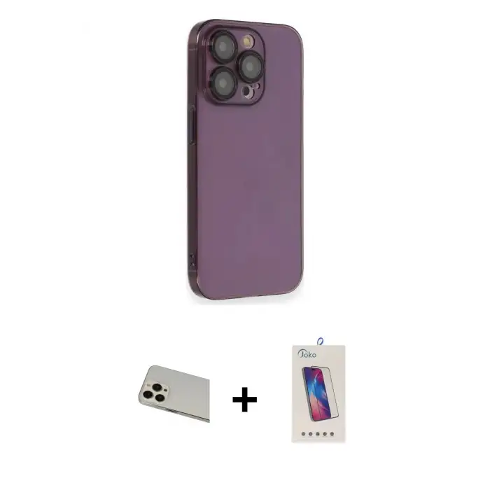 ieg™ iPhone 13 Pro Max Kılıf Siluet Minimal Özel Seri - Siyah Joko 5D Cam + Rainbow Kamera Lens Koruma Cam - REGD
