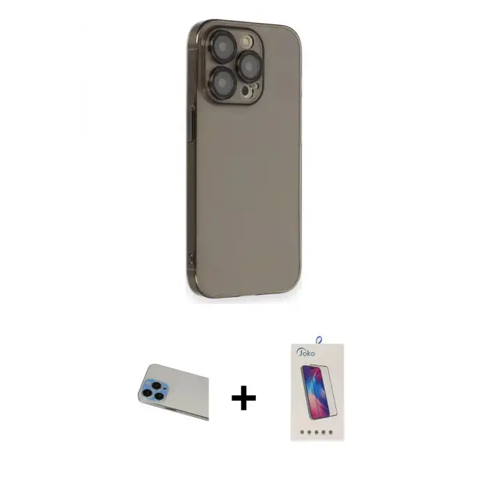 ieg™ iPhone 13 Pro Max Kılıf Siluet Minimal Özel Seri - Siyah Joko 5D Cam + Rainbow Kamera Lens Koruma Cam - MI