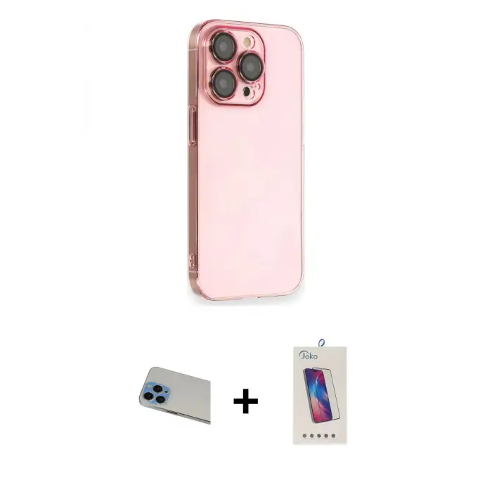 ieg™ iPhone 13 Pro Max Kılıf Siluet Minimal Özel Seri - Siyah Joko 5D Cam + Rainbow Kamera Lens Koruma Cam - MI