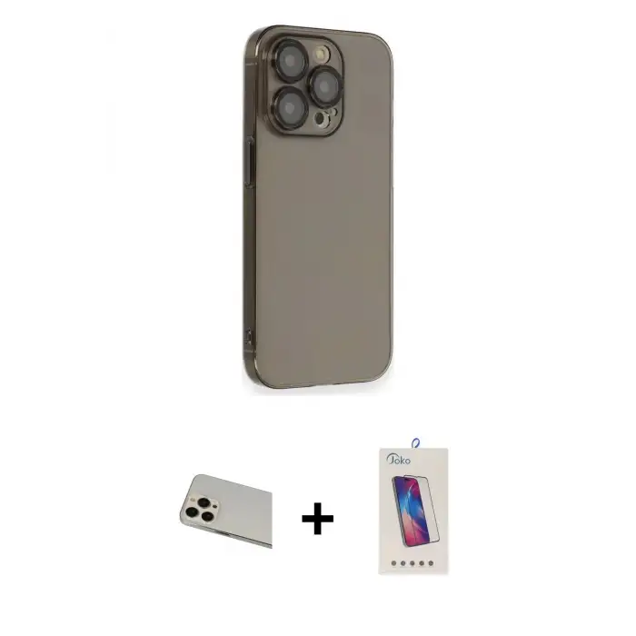 ieg™ iPhone 13 Pro Max Kılıf Siluet Minimal Özel Seri - Siyah Joko 5D Cam + Rainbow Kamera Lens Koruma Cam - REGD