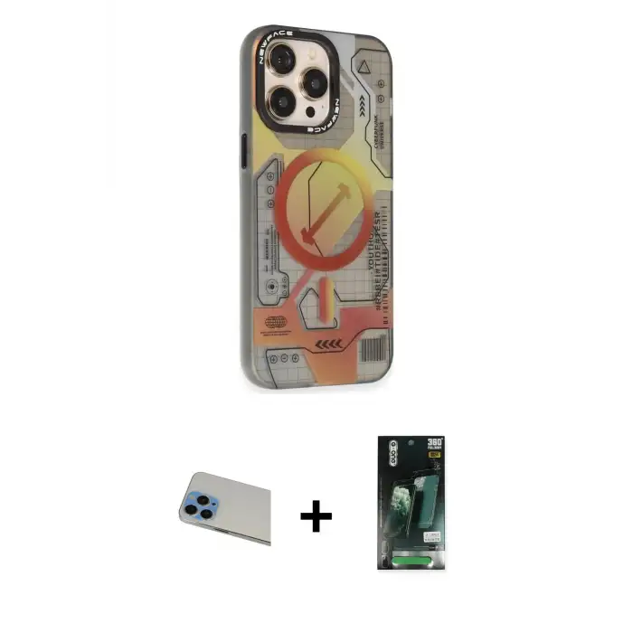 ieg™ iPhone 13 Pro Max Kılıf Siluet Modern Koleksiyonu - Şeffaf 360 Full Body Arka Koruyucu + Rainbow Kamera Lens Koruma Cam - MI
