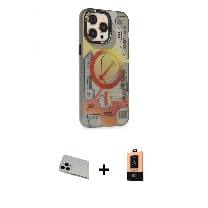 ieg™ iPhone 13 Pro Max Kılıf Siluet Modern Koleksiyonu - Şeffaf Maxco Cam Ekran Koruyucu + Rainbow Kamera Lens Koruma Cam - MR
