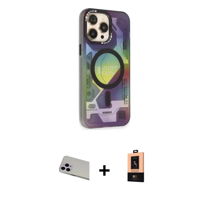 ieg™ iPhone 13 Pro Max Kılıf Siluet Modern Koleksiyonu - Şeffaf Maxco Cam Ekran Koruyucu + Rainbow Kamera Lens Koruma Cam - MR