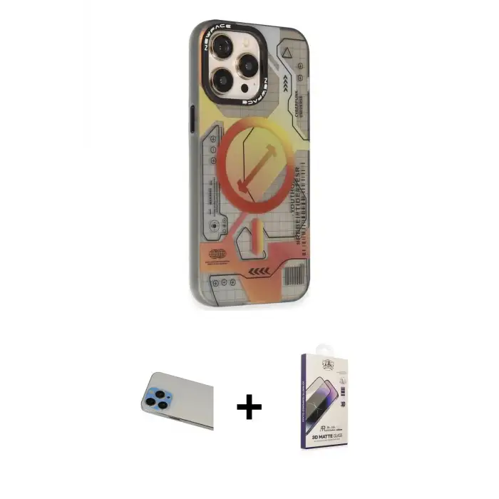 ieg™ iPhone 13 Pro Max Kılıf Siluet Modern Koleksiyonu - Siyah Bilvis 3D Mat Cam Ekran Koruyucu + Rainbow Kamera Lens Koruma Cam - MI