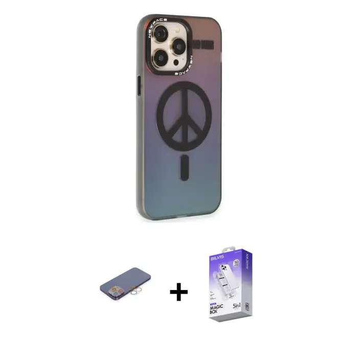 ieg™ iPhone 13 Pro Max Kılıf Siluet Modern Koleksiyonu - Siyah Bilvis 5in1 3D Magic Cam Ekran Koruyucu + Renkli Kamera Lens Koruma Cam - PE