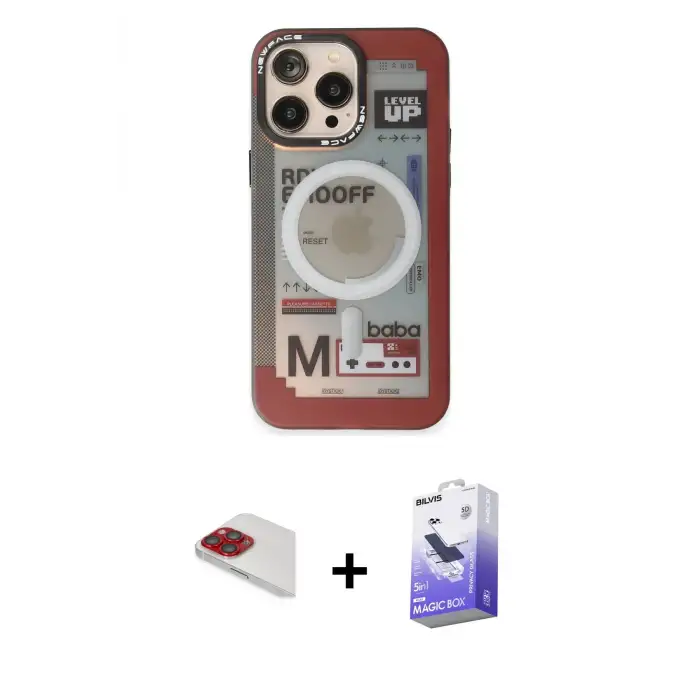 ieg™ iPhone 13 Pro Max Kılıf Siluet Modern Koleksiyonu - Siyah Bilvis 5in1 5D Magic Hayalet Cam Ekran Koruyucu + Pers Alüminyum Kamera Lens - KI