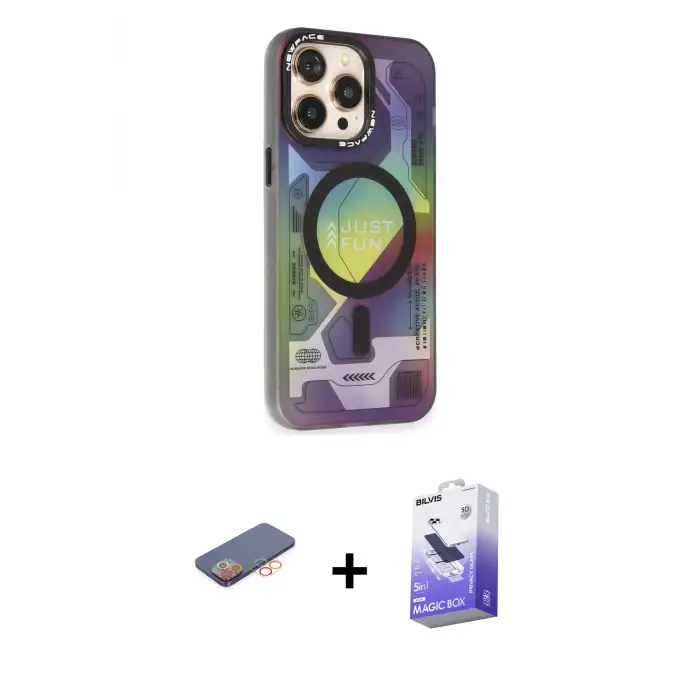 ieg™ iPhone 13 Pro Max Kılıf Siluet Modern Koleksiyonu - Siyah Bilvis 5in1 5D Magic Hayalet Cam Ekran Koruyucu + Renkli Kamera Lens Koruma Cam - TU