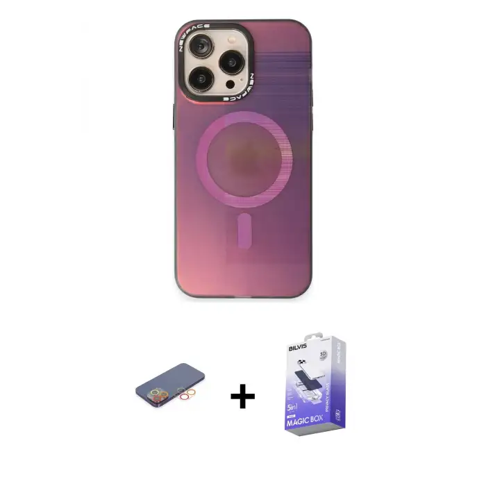 ieg™ iPhone 13 Pro Max Kılıf Siluet Modern Koleksiyonu - Siyah Bilvis 5in1 5D Magic Hayalet Cam Ekran Koruyucu + Renkli Kamera Lens Koruma Cam - TU