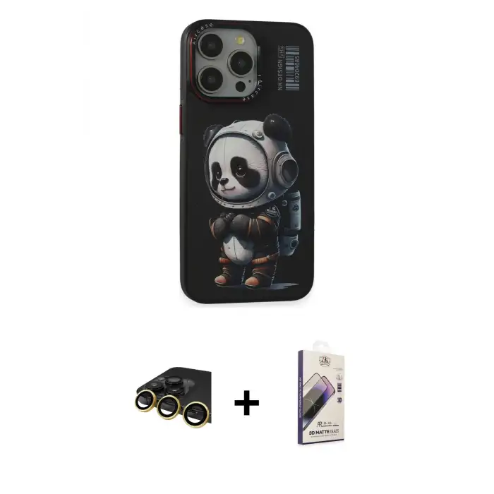 ieg™ iPhone 13 Pro Max Kılıf Siluet Modern Özel Seri - Siyah Bilvis 3D Mat Cam Ekran Koruyucu + Raze Metal Kamera Lens - GD