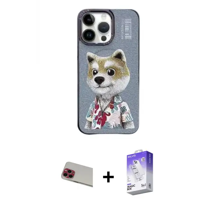 ieg™ iPhone 13 Pro Max Kılıf Siluet Modern Özel Seri - Siyah Bilvis 5in1 3D Magic Cam Ekran Koruyucu + Rainbow Kamera Lens Koruma Cam - KI