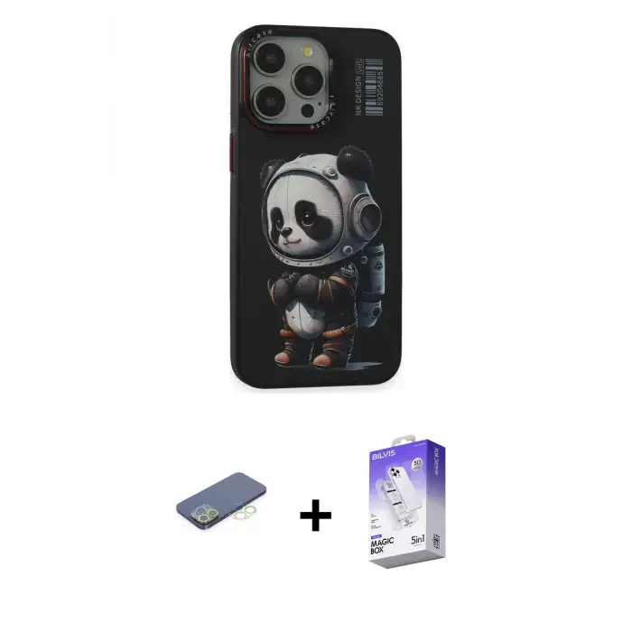 ieg™ iPhone 13 Pro Max Kılıf Siluet Modern Özel Seri - Siyah Bilvis 5in1 3D Magic Cam Ekran Koruyucu + Renkli Kamera Lens Koruma Cam - YL
