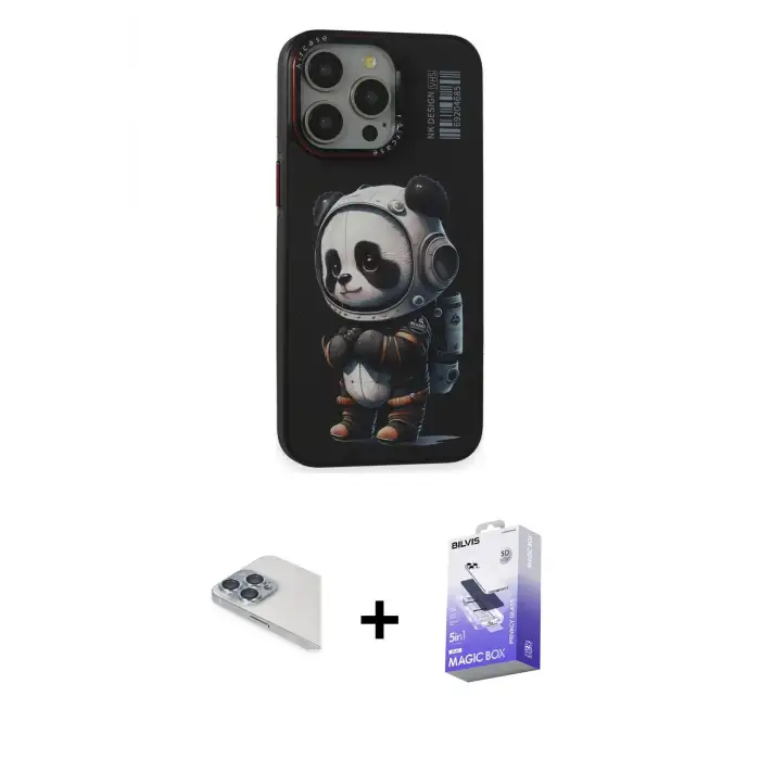 ieg™ iPhone 13 Pro Max Kılıf Siluet Modern Özel Seri - Siyah Bilvis 5in1 5D Magic Hayalet Cam Ekran Koruyucu + Pers Alüminyum Kamera Lens - SABE