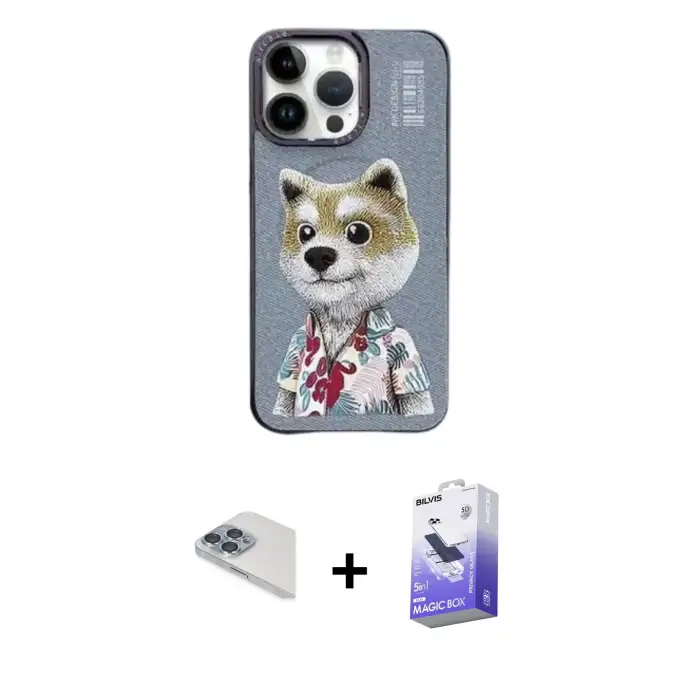 ieg™ iPhone 13 Pro Max Kılıf Siluet Modern Özel Seri - Siyah Bilvis 5in1 5D Magic Hayalet Cam Ekran Koruyucu + Pers Alüminyum Kamera Lens - SABE
