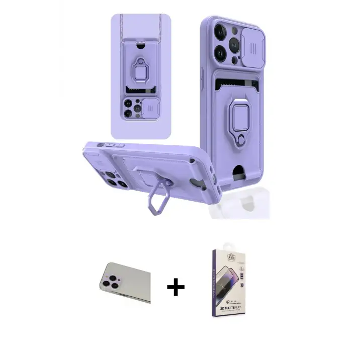 ieg™ iPhone 13 Pro Max Kılıf Vadi Form Prime - Siyah Bilvis 3D Mat Cam Ekran Koruyucu + Rainbow Kamera Lens Koruma Cam - MR