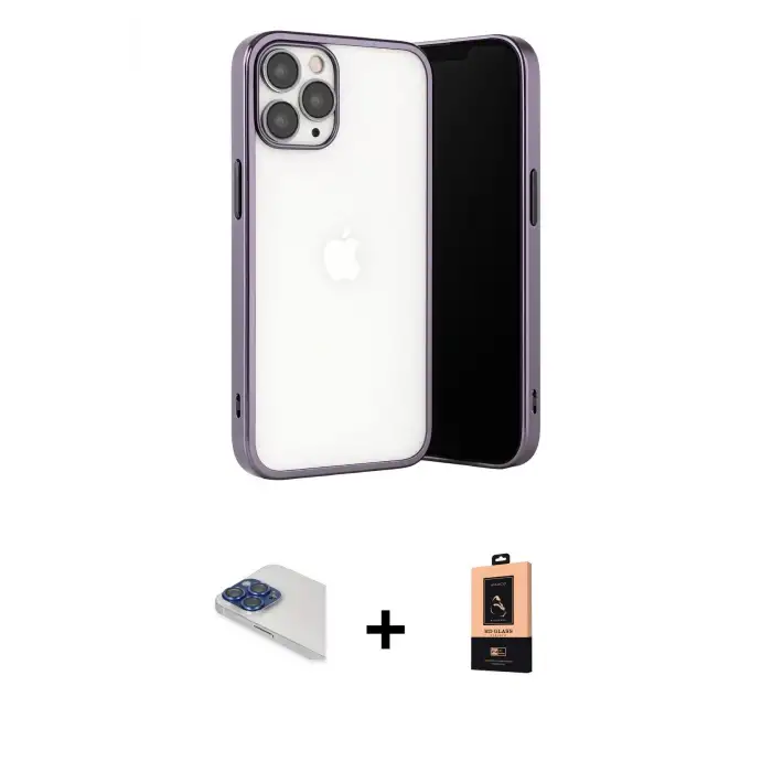 ieg™ iPhone 13 Pro Max Kılıf Vadi Minimal - Şeffaf Maxco Cam Ekran Koruyucu + Pers Alüminyum Kamera Lens - LT