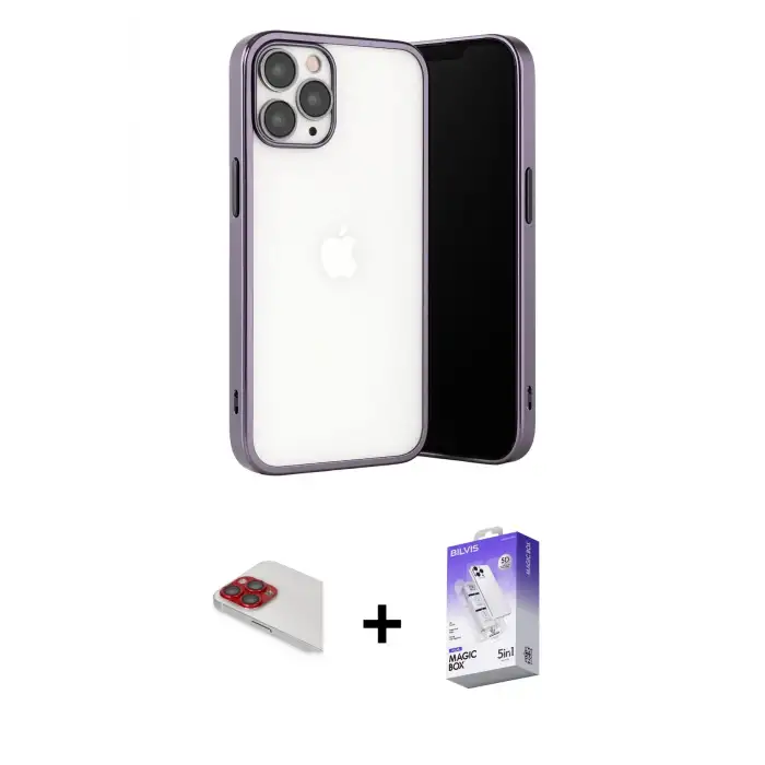 ieg™ iPhone 13 Pro Max Kılıf Vadi Minimal - Siyah Bilvis 5in1 3D Magic Cam Ekran Koruyucu + Pers Alüminyum Kamera Lens - KI