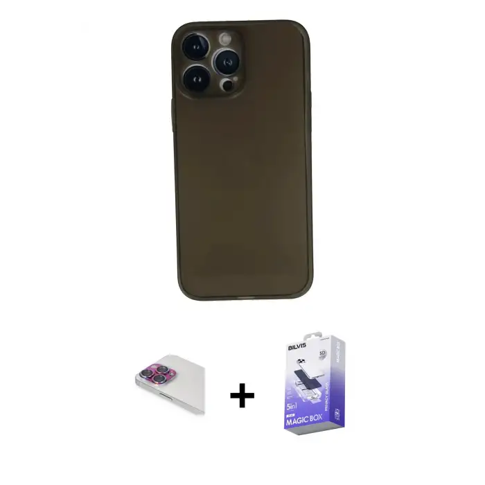 ieg™ iPhone 13 Pro Max Kılıf Yadigar Yansıma Serisi - Siyah Bilvis 5in1 5D Magic Hayalet Cam Ekran Koruyucu + Pers Alüminyum Kamera Lens - GI