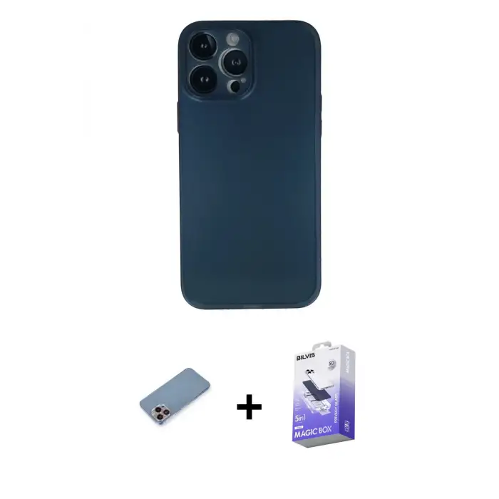 ieg™ iPhone 13 Pro Max Kılıf Yadigar Yansıma Serisi - Siyah Bilvis 5in1 5D Magic Hayalet Cam Ekran Koruyucu + Shine Kamera Lens Koruma Cam - PE