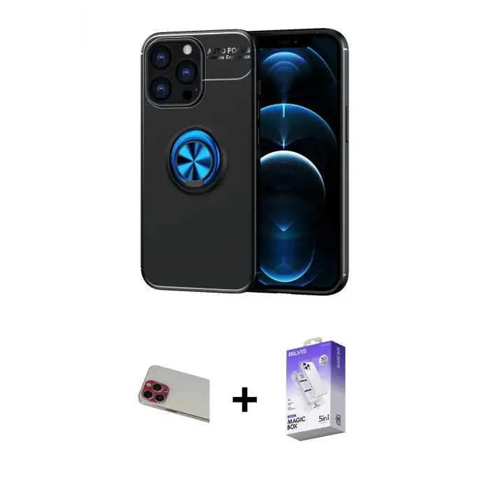 ieg™ iPhone 13 Pro Max Kılıf Yankı Form Prime - Siyah Bilvis 5in1 3D Magic Cam Ekran Koruyucu + Rainbow Kamera Lens Koruma Cam - KI