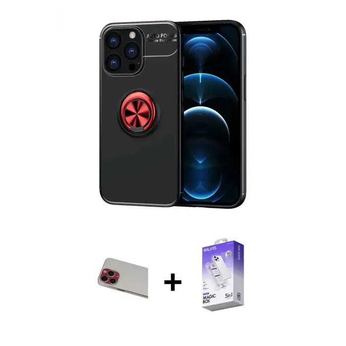 ieg™ iPhone 13 Pro Max Kılıf Yankı Form Prime - Siyah Bilvis 5in1 3D Magic Cam Ekran Koruyucu + Rainbow Kamera Lens Koruma Cam - KI