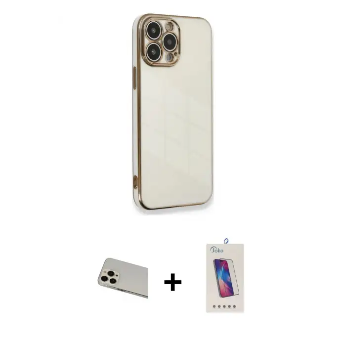 ieg™ iPhone 13 Pro Max Kılıf Yankı Serisi - Siyah Joko 5D Cam + Rainbow Kamera Lens Koruma Cam - REGD