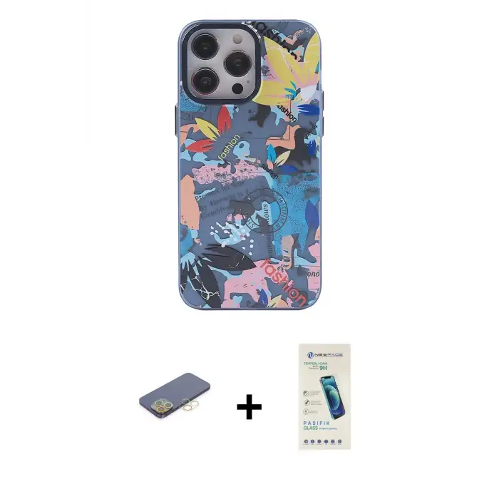 ieg™ iPhone 13 Pro Max Kılıf Zirve Form Özel Seri - Şeffaf Pasifik Cam Ekran Koruyucu + Renkli Kamera Lens Koruma Cam - SI